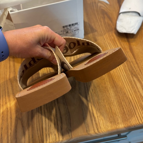 Chloe Woody Logo Slide Sandal Size 38 Blushy Beige - Picture 6 of 13